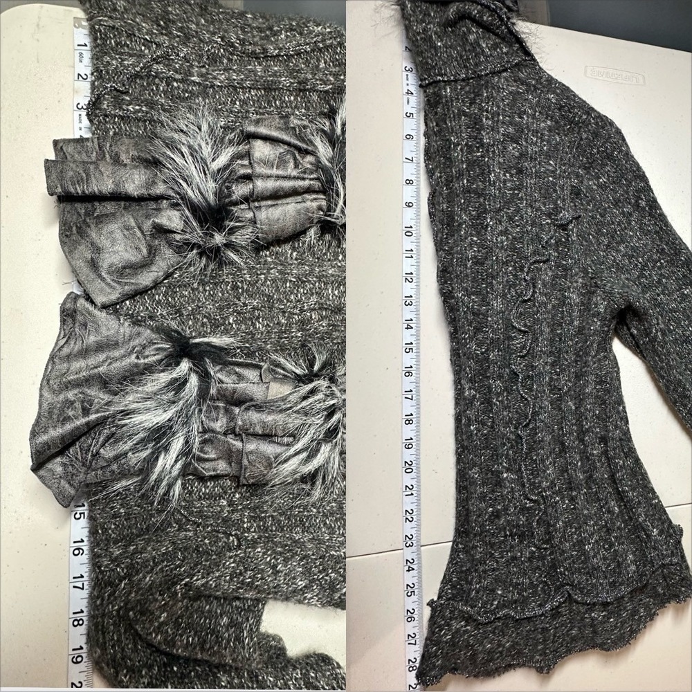 Y2K Fairy Grunge Ruffle Cardigan Faux Fur Trim Goth Indie Boho Forest Size M - Picture 7 of 13